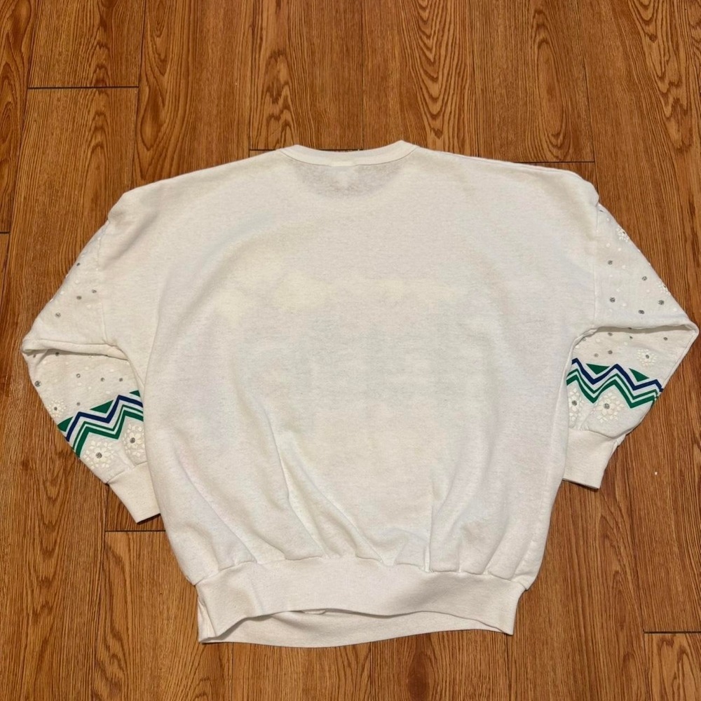 Vintage Men's Sweatshirt Winter Wonderland Snow Holiday Nature White Measure L - Picture 3 of 7